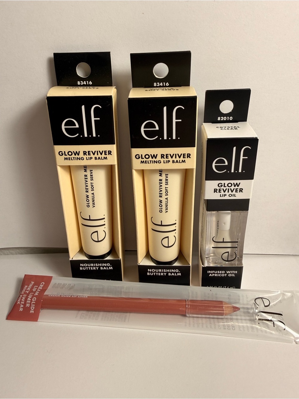 Elf Glow Reviver Lip Balm and Lip Oil with Lip Liner Bundle of 4